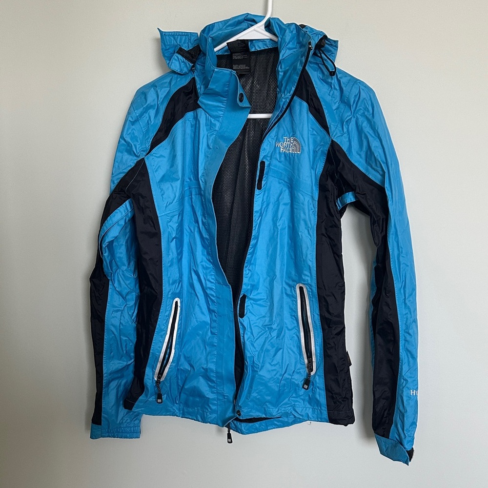 The North Face Teal-Blue and Black Hooded Rain Jacket